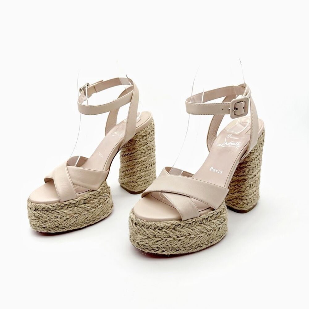 CHRISTIAN LOUBOUTIN Super Mariza Platform Espadrille Block Heels Size 38 Beige - Picture 15 of 15